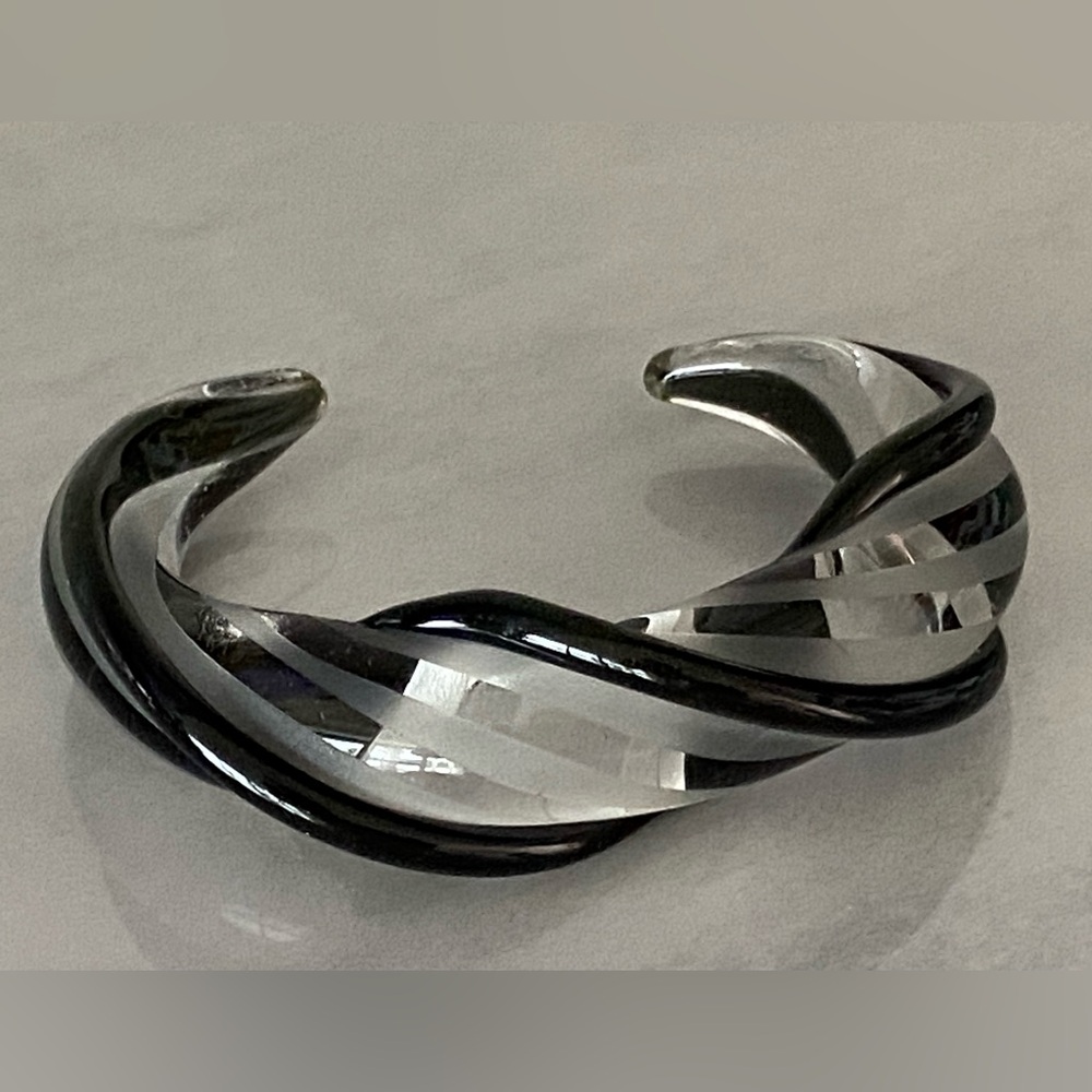 Silver and Black Twisted Cuff Bracelet - Women